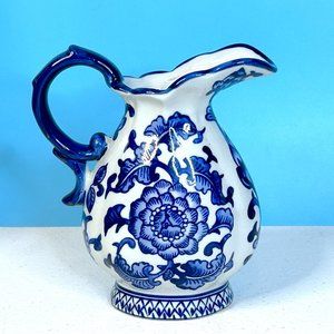 The Bombay Company Cobalt Blue & White Ceramic 6" Tall 16 oz Creamer Pitcher‎
